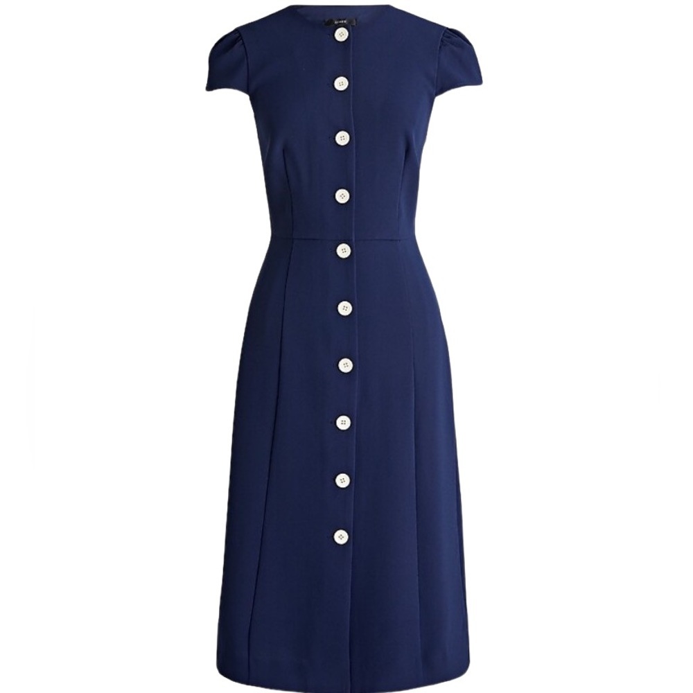 J CREW Button Front Cap Sleeve Dress Navy Blue Size 4